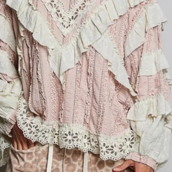 POL Romantic Pink Lace & Ruffle Women's Top - Picture 5 of 8